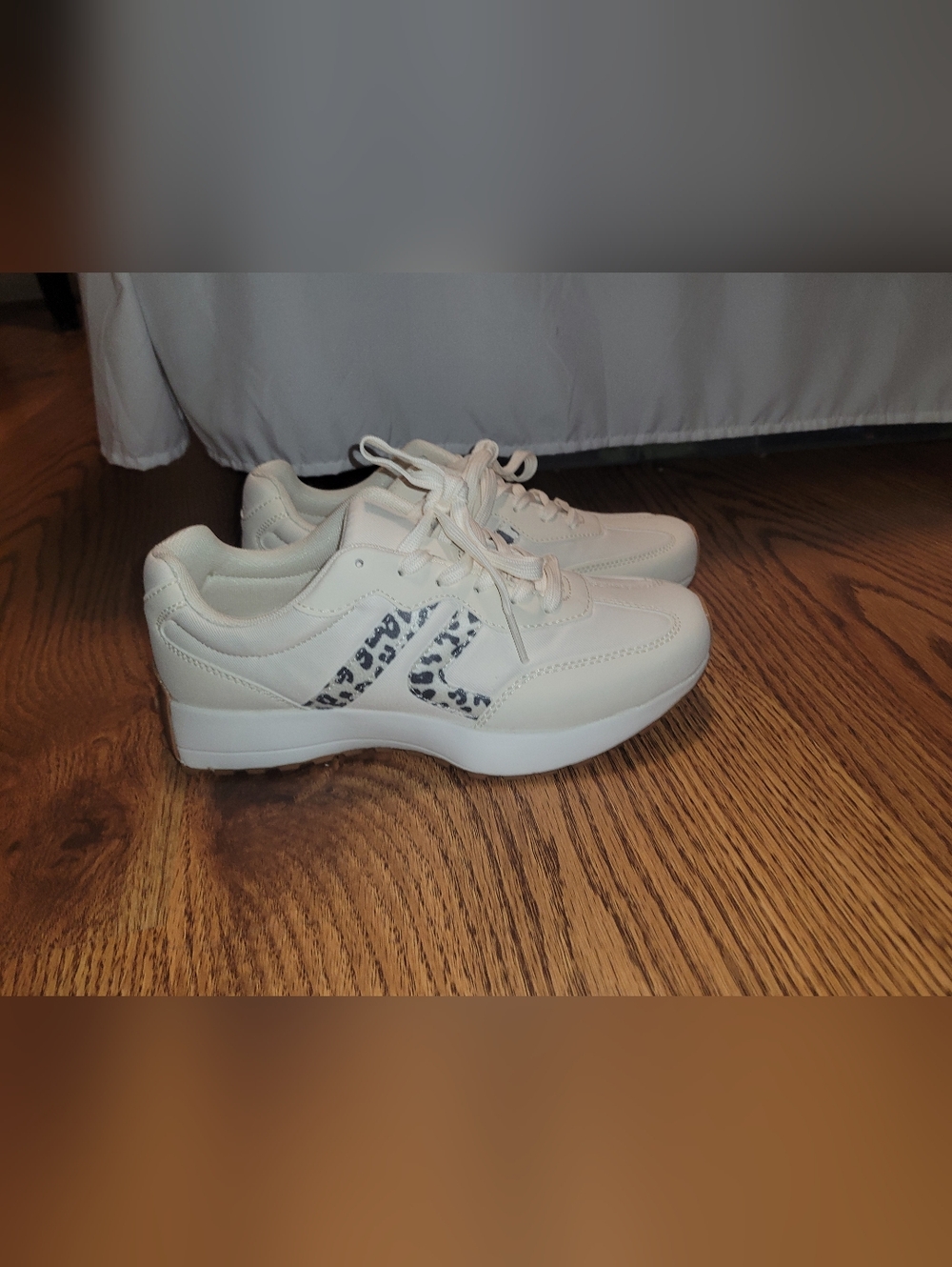 Women’s Cream Platform Sneakers with Leopard Accent